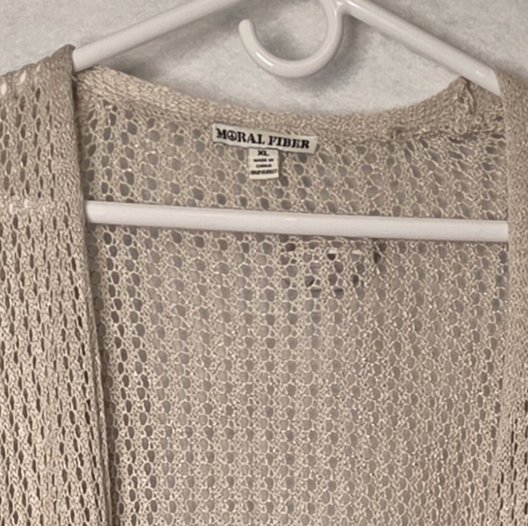 Moral‎ Fiber Tan Camel Lightweight Cardigan with Intricate Knit Patterns Size XL - Picture 7 of 7